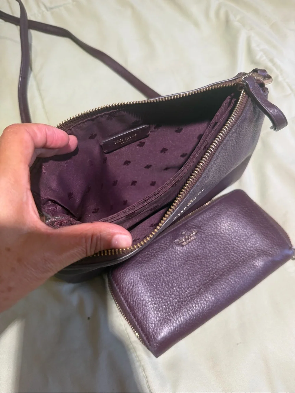 kate spade Pebbled Leather Shoulder Bag and Zip Wallet in Plum